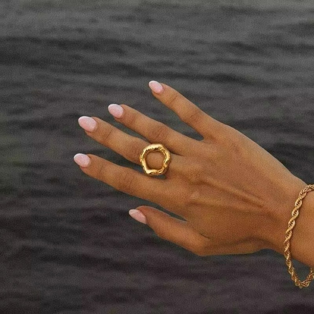 18K Gold Plated Irregular Circle Adjustable Ring